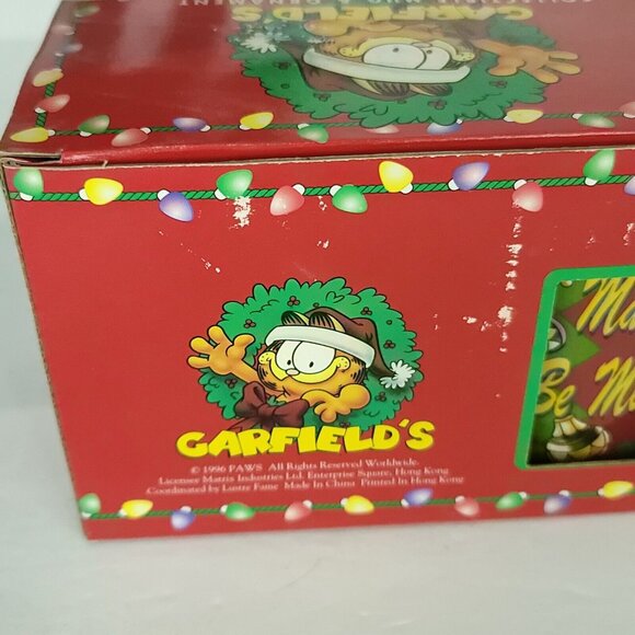 Garfield Cat Collectible Coffee Mug Cup Merry And Bright Xmas Ornament Set 1996 - Picture 7 of 8